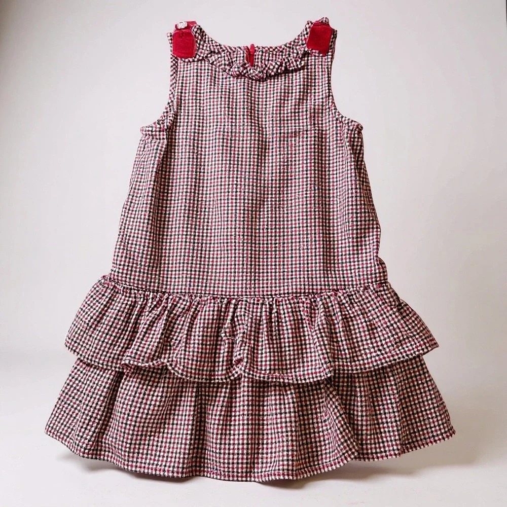 Gymboree Girl's Size 6 Dress Houndstooth Red Ruffle Sleeveless Party